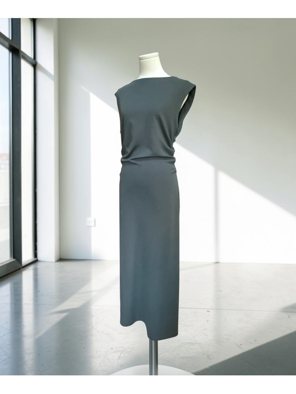 NWOT H&M Sleeveless Draped Midi Dress in Slate Gray! Medium! NEW! - Picture 3 of 10